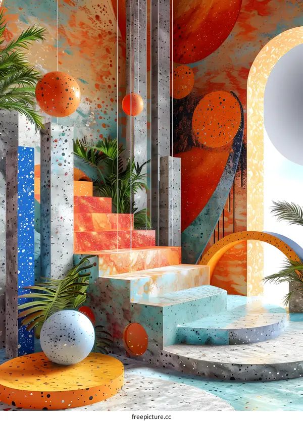 Abstract staircase in vibrant colors