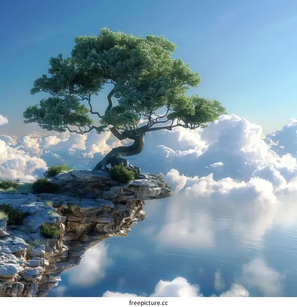 A Majestic Tree on a Cloud Cliff