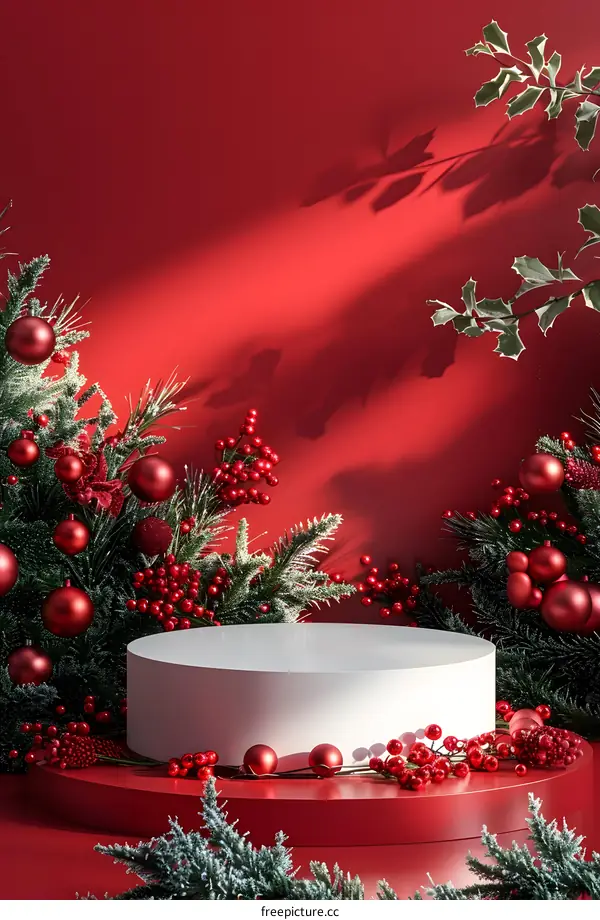 Red and Green Christmas Mockup with White Cylinder