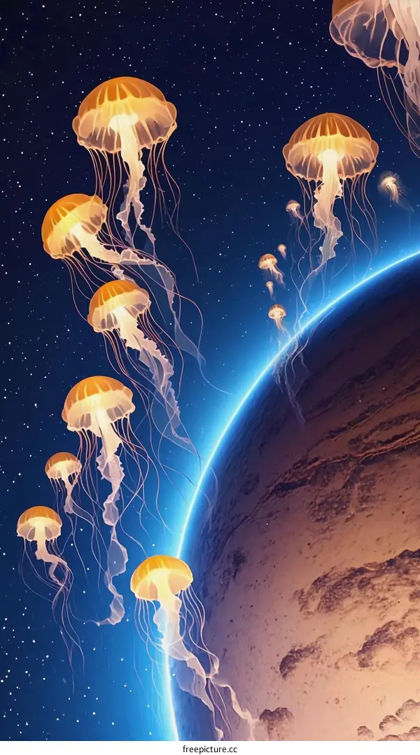 Jellyfish in Outer Space near Planet