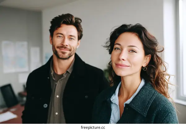 Two Caucasian business people professional portrait