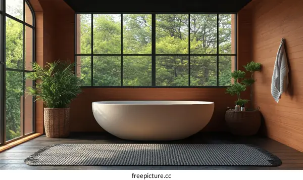 Modern Bathroom with Lush Garden View