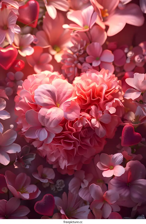 A heart made of pink flowers