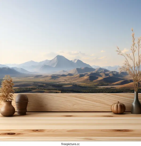 Wooden Table on Expansive Grassland Under a Dramatic Sky