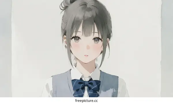 A Young Asian Female Student with Neat Hairstyle and School Uniform