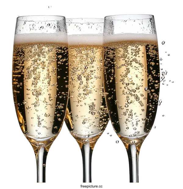 [Transparent Background PNG]Champagne Celebration  Three Champagne Flutes