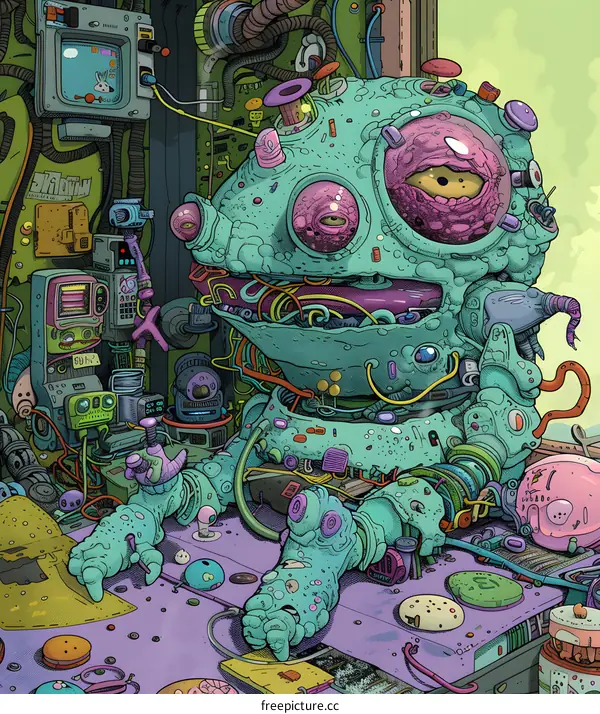 Cyberpunk Robot Illustration With Big Eye