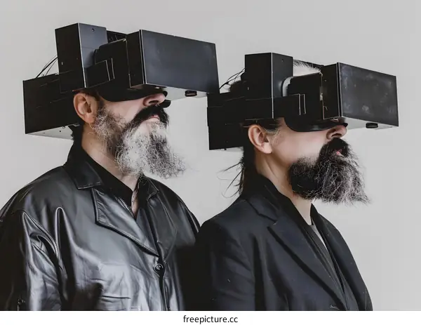 Two People Wearing Futuristic VR Headsets