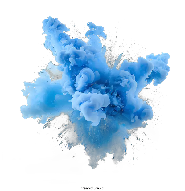 [Transparent Background PNG]Blue Ink Explosion on White Background