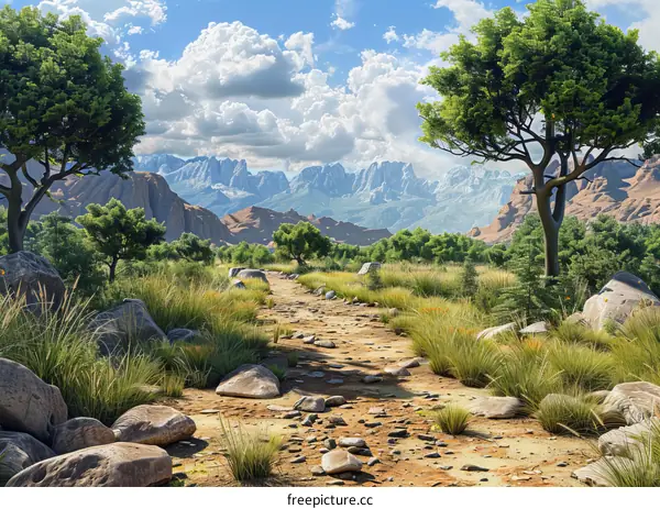Rocky Path Through Majestic Mountain Landscape