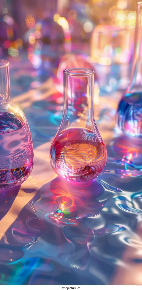Abstract Colorful Glassware Lab Experiment