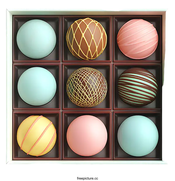 [Transparent Background PNG]Colorful Chocolate Truffles in a Box