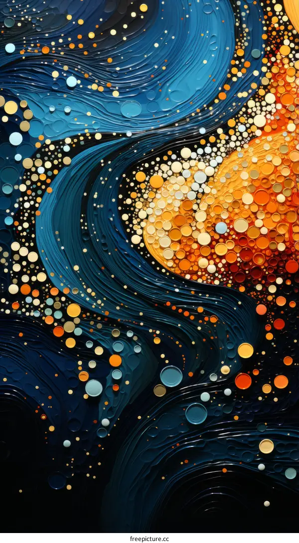 Energetic and Vibrant Abstract Artwork Featuring Blue and Orange Circles