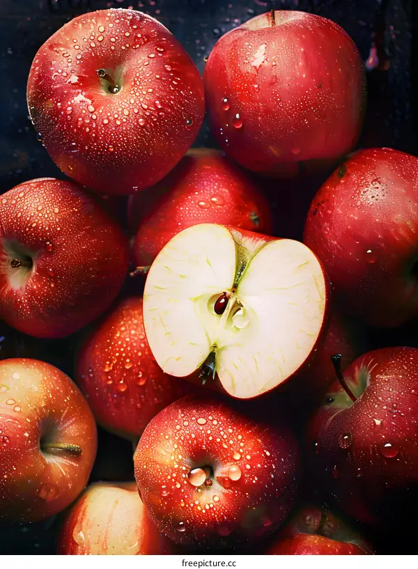 Fresh Red Apples with Water Droplets