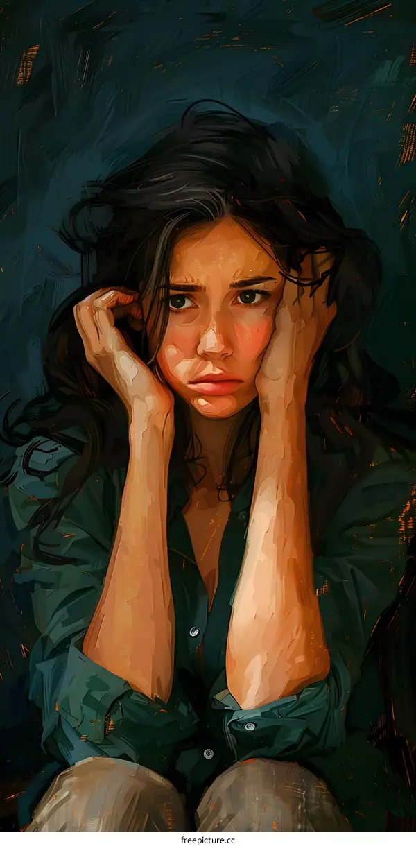 portrait of a young woman with long dark hair wearing a green shirt