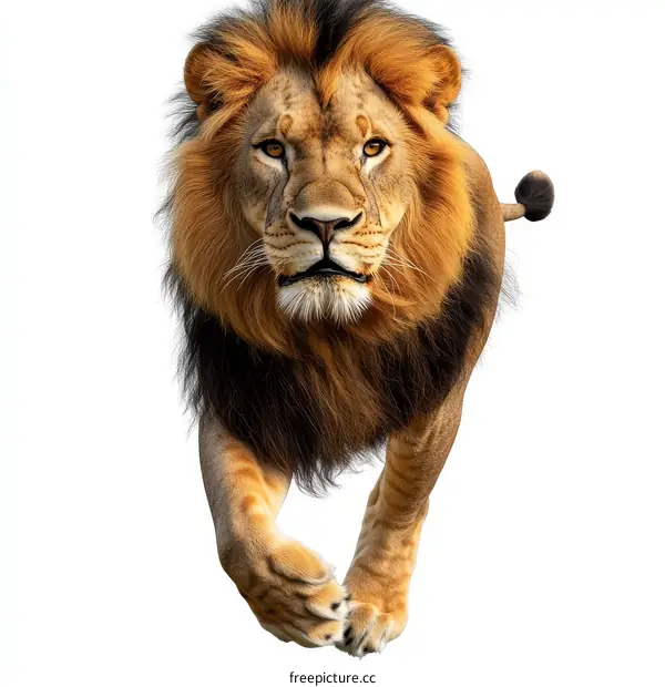Majestic Lion in Motion Against a White Background