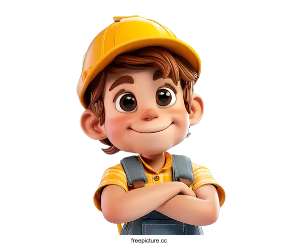 [Transparent Background PNG]Smiling Cartoon Boy Wearing A Construction Hat