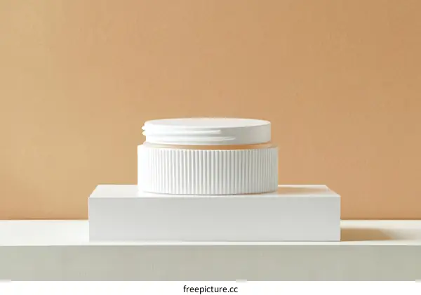 Modern White Cosmetic Jar on Display Stand