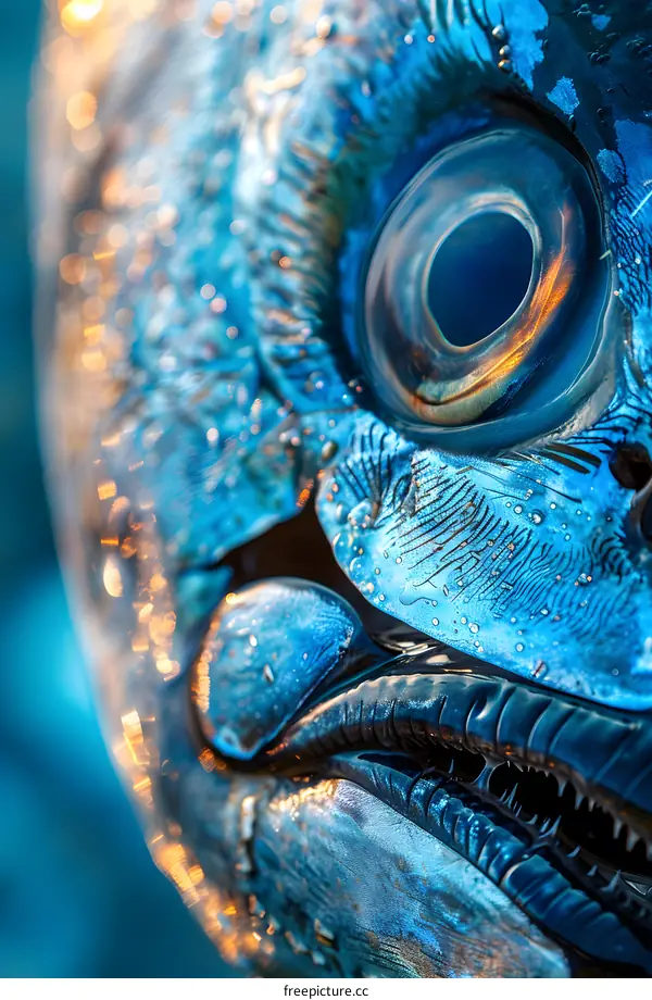 Close-up of a blue fish head