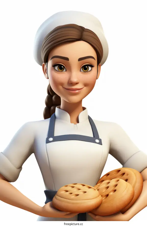 A baker is holding a tray of freshly baked bread