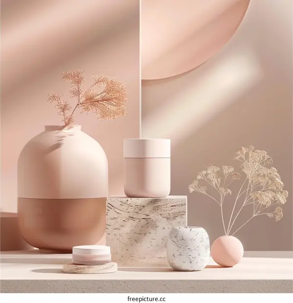 Minimalist Dried Plants in Ceramic Vase on Podium