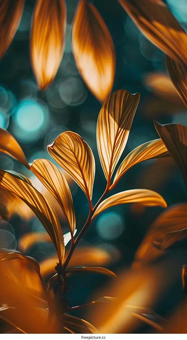 Close Up Of Golden Leaves With Bokeh