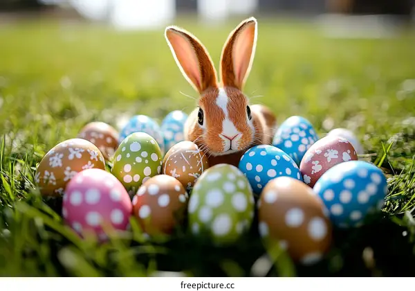 Adorable Easter Bunny Nestled Among Colorful Eggs
