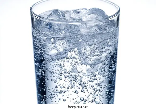 Sparkling Water with Ice in a Glass