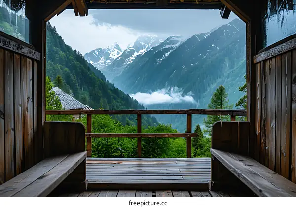 Wooden Balcony With Mountain View