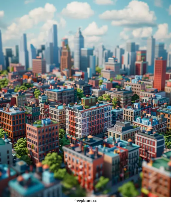 Cityscape with Tall Buildings and Blue Sky