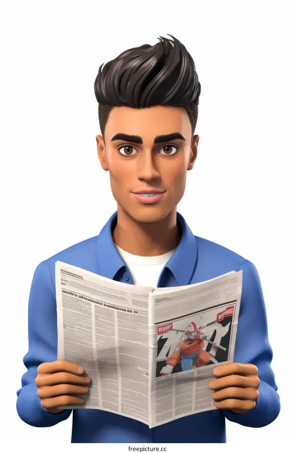 A young man of Indian descent reading a newspaper