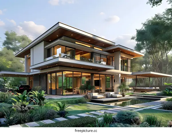 A Modern House With Natural Scenery In The Woods