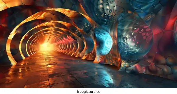 Futuristic Tunnel with Glowing Neon Lights