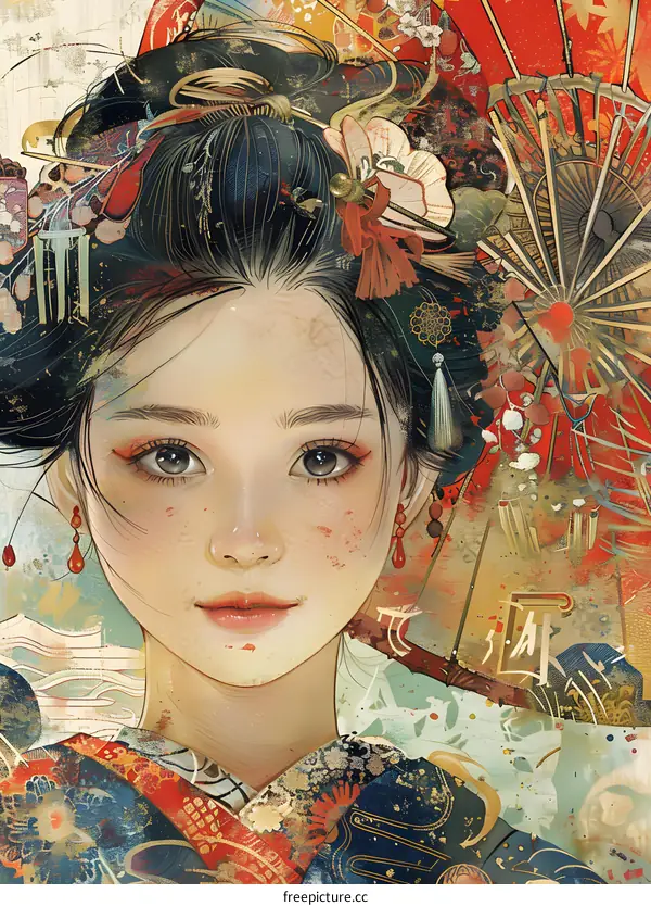 Beautiful Asian Woman in Traditional Kimono