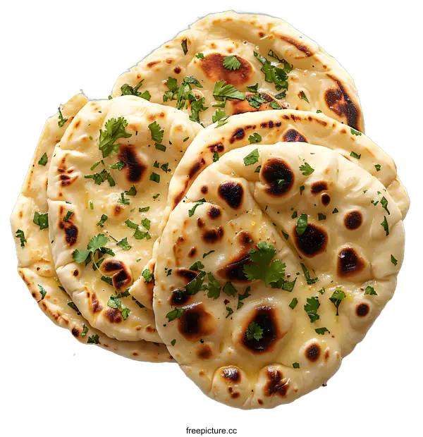 [Transparent Background PNG]Freshly Baked Naan Bread with Cilantro
