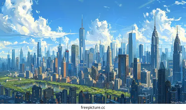 Cityscape Illustration of New York Skyline