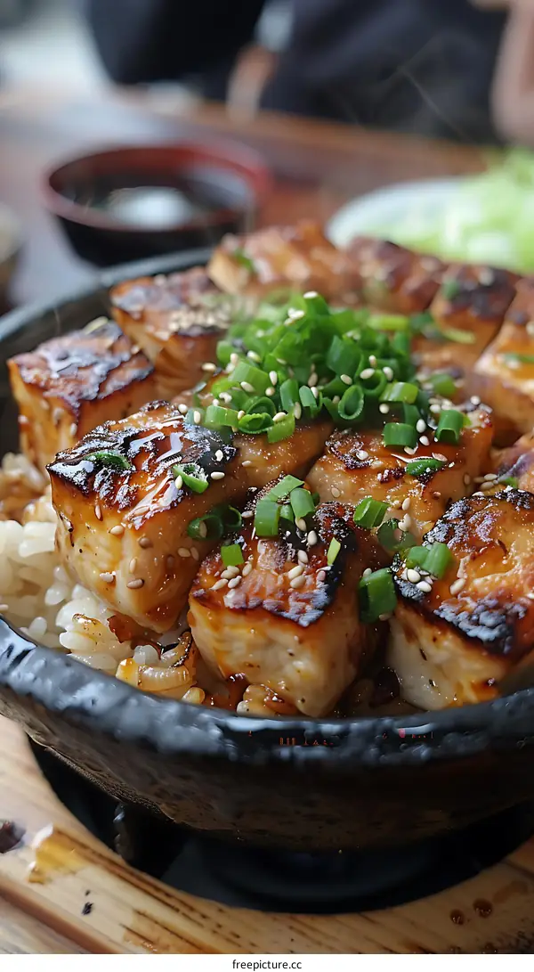 Grilled Fish Rice Bowl with Sesame and Green Onions