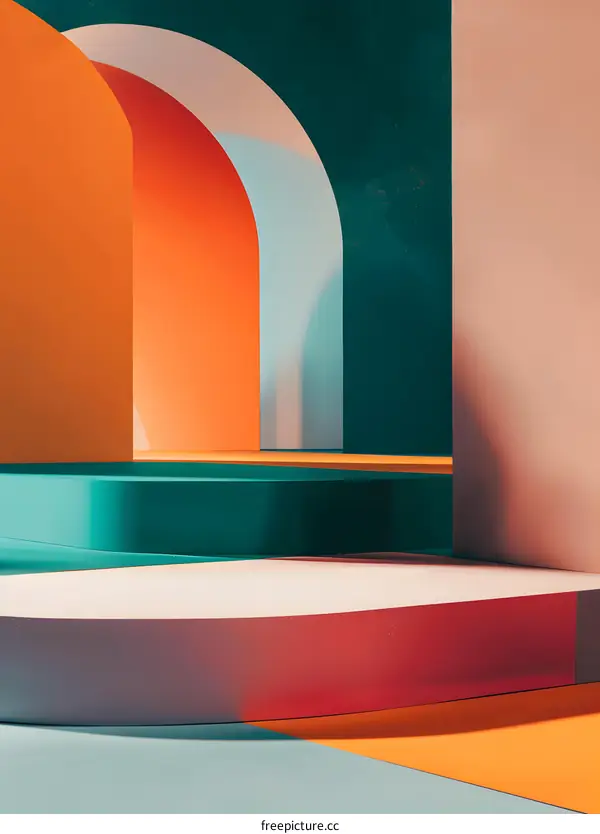 Abstract Geometric Shapes with Bright Colors and Curved Lines