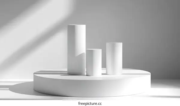 White Cylindrical Display Stands Minimalist Scene