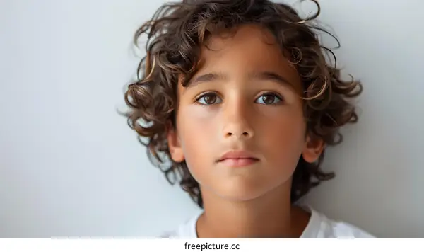 Portrait of a Young Boy with Curly Hair