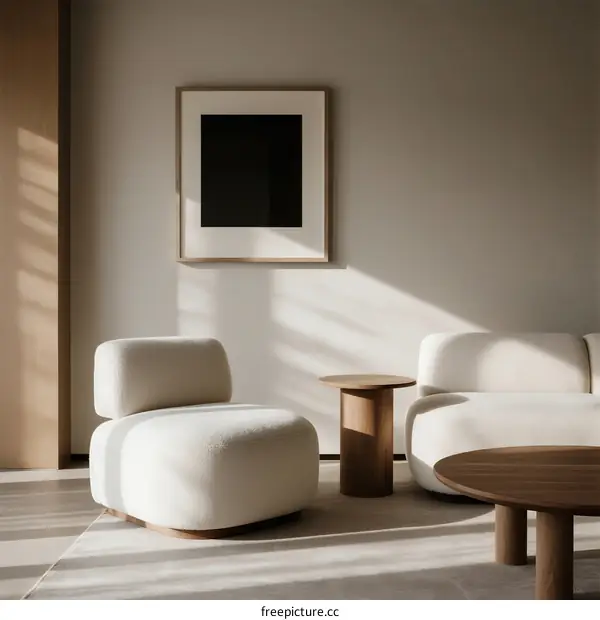 Minimalist Living Room with Soft Lighting and Modern Furniture