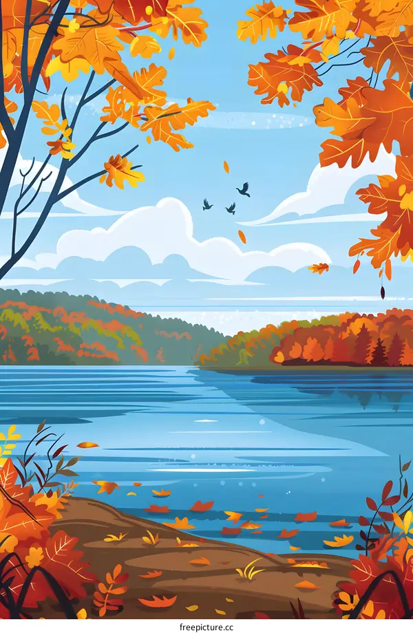 Autumn Landscape with River and Trees