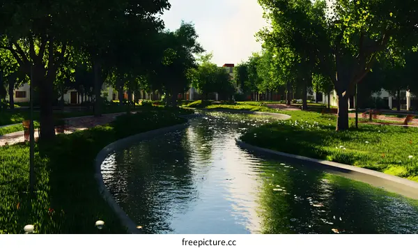 Green Landscape Design with Winding Creek