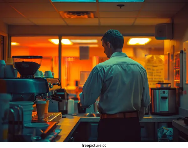 Barista making coffee in a coffee shop