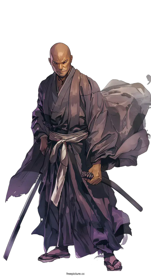 [Transparent Background PNG]Samurai Warrior with Sword Illustration