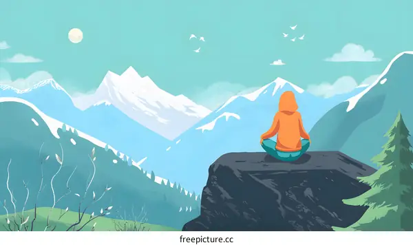 Woman Sitting on Mountain Peak with Scenic View