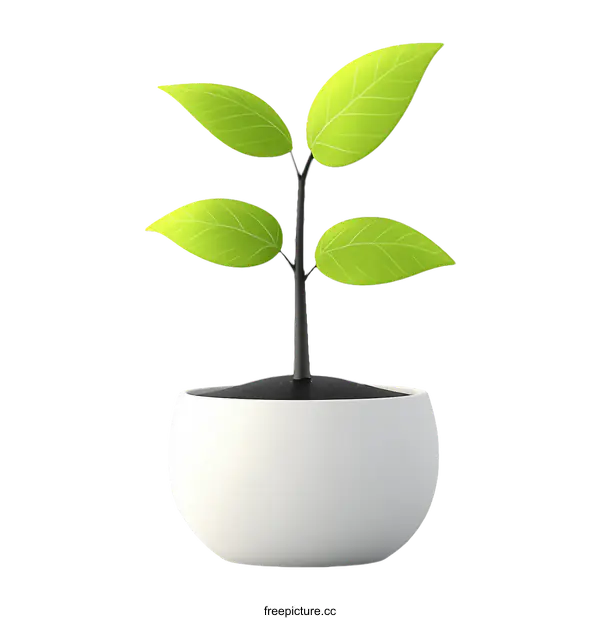 [Transparent Background PNG]Simple Illustration of a Young Plant in a Pot