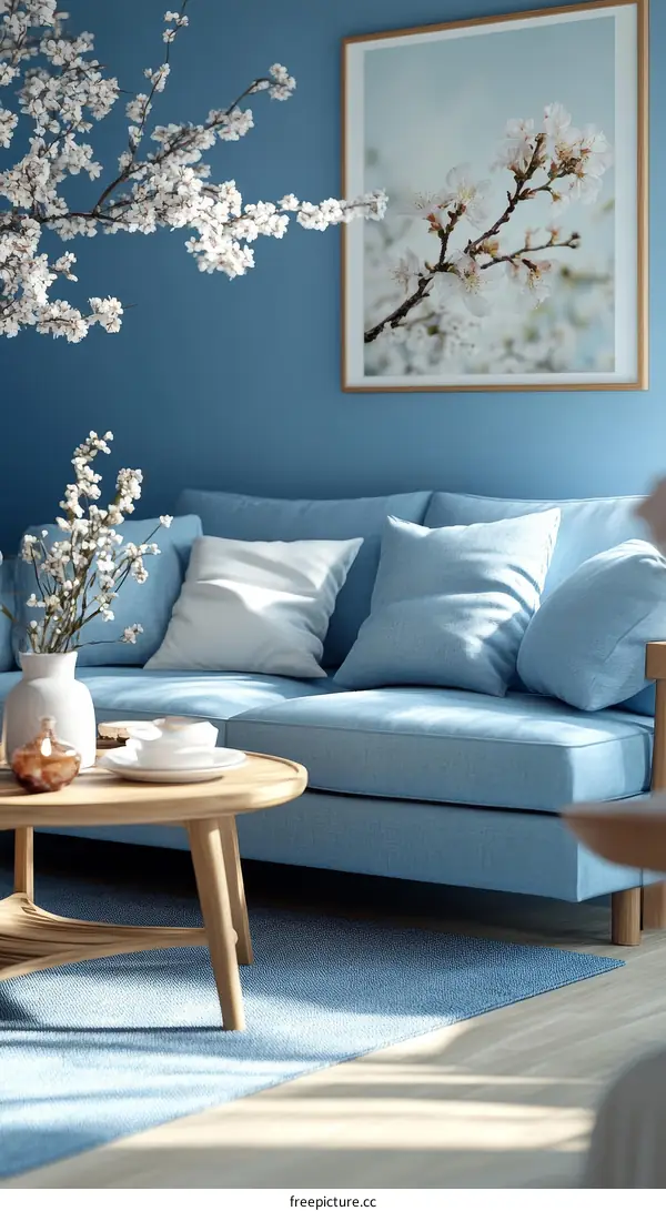 Cozy Living Room with Cherry Blossom Artwork