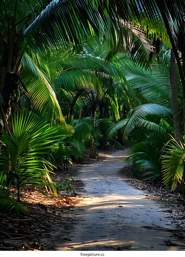 Tropical Jungle Path With Sunlight