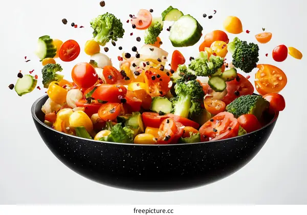 Colorful Vegetables Stir-fry in Wok